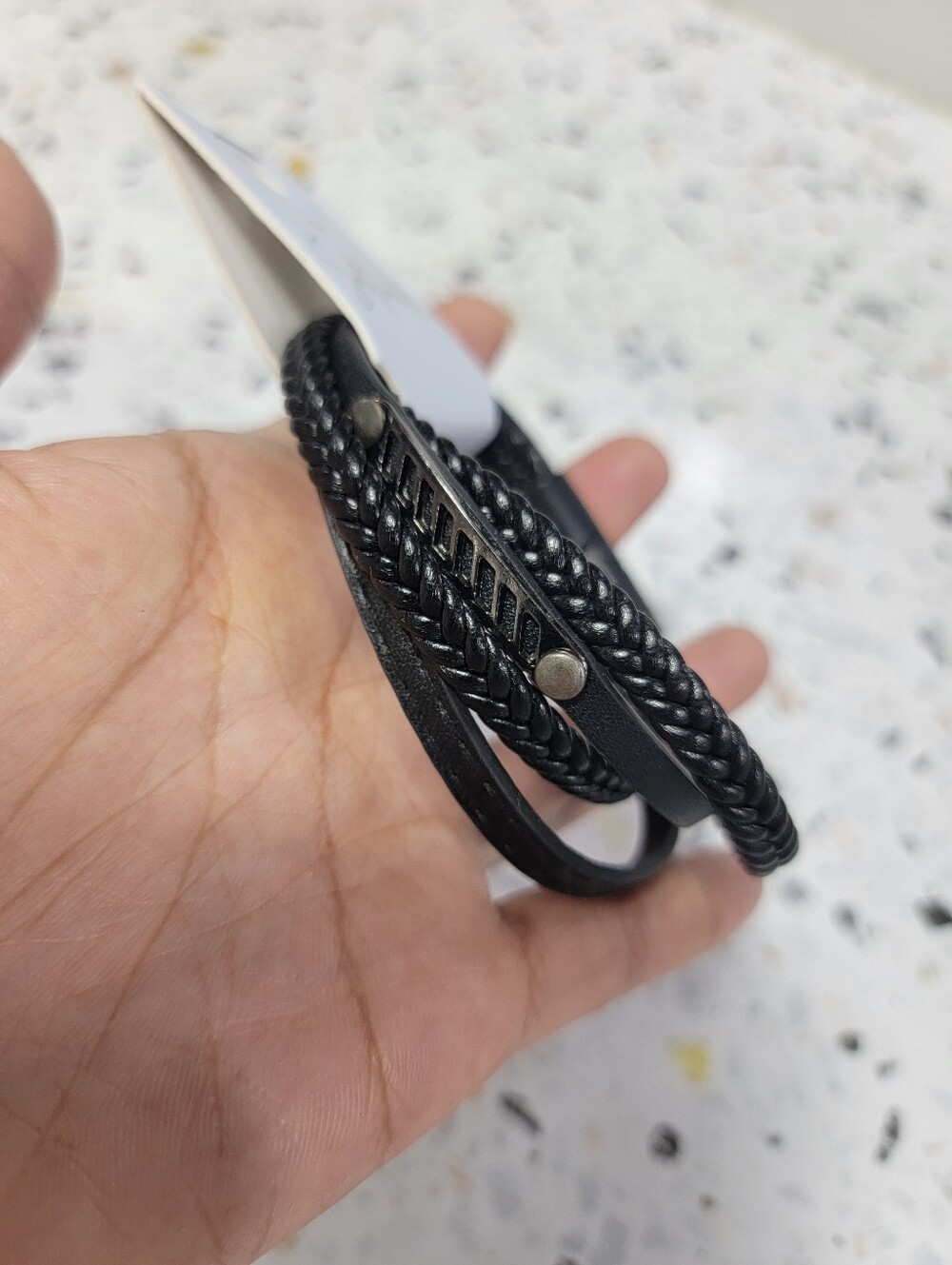 Black Braided Leather Wrap Bracelet for Men